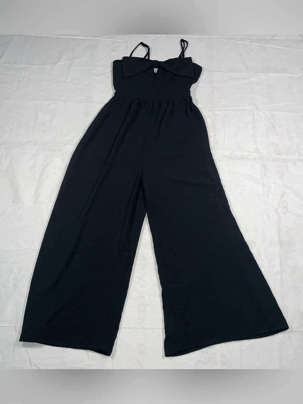 Pie In The Sky L Bow Front Black Elastic Waist Jumpsuit Classic Cute